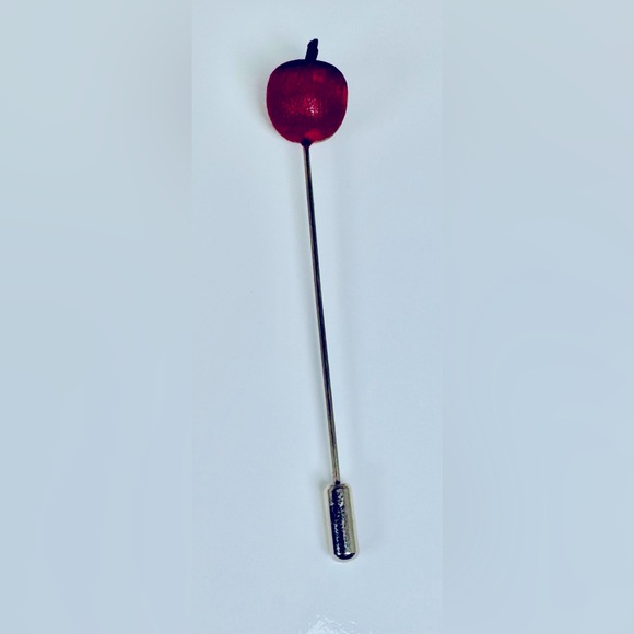 Vintage Minimalist Silver Tone with Red Apple Stick Pin - Picture 1 of 4